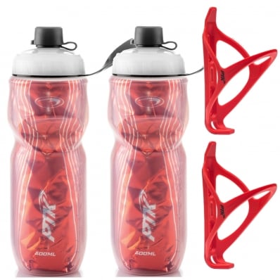 2x Garrafas Térmica Ciclismo com Suporte Bike 600ml Bike Vermelho