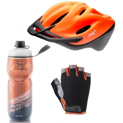 Capacete Ciclismo Garrafa Térmica Luva Bike MTb Speed Esporte Laranja