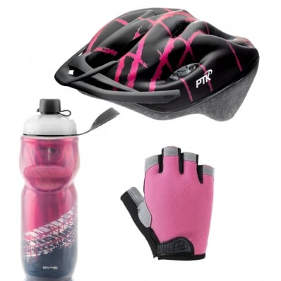 Capacete Ciclismo Garrafa Térmica Luva Bike MTb Speed Esporte Pink