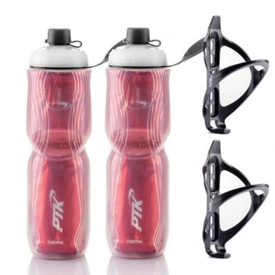 2x Garrafas Caramanhola Térmica + Suporte 700ml Line PTK Vermelho