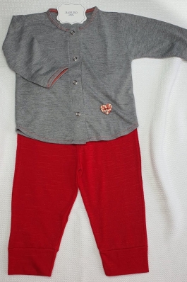 Pijama manga longa cinza e vermelho
