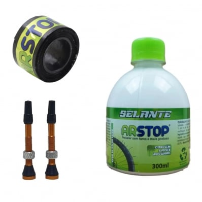 Kit Tubeless Arstop Selante 300ml + Válvulas Laranja + Fita 