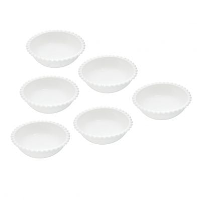 Conjunto 6 Bowls de Porcelana Branco de Bolinhas 13x5cm