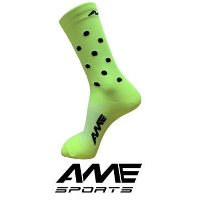 MEIA 33 AMARELO FLUOR COM BOLAS PRETAS TAM 38 A 43 - AME SPORTS