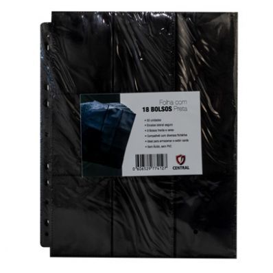 FOLHA FICHARIO 18 BOLSOS CENTRAL PRETA