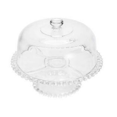 Prato para Bolo Pearl 3 em 1 com Pé e Tampa 31x25cm