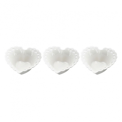 Jogo com 3 Mini Petisqueira Coração em Porcelana 9,9x9,2x4cm