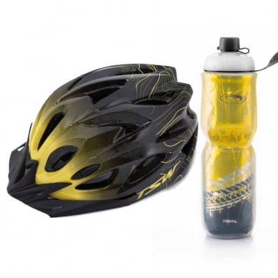 kit Capacete Ciclismo Mtb Raptor3 Tsw Bike garrafa Termica Amarelo