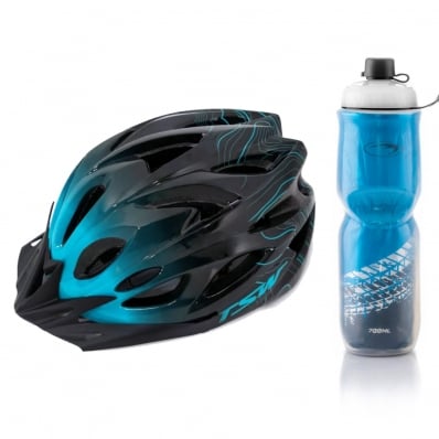 kit Capacete Ciclismo Mtb Raptor3 Tsw Bike garrafa Termica Azul