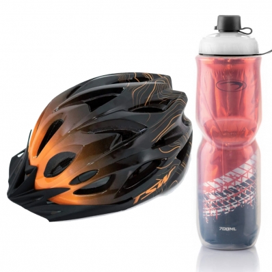 kit Capacete Ciclismo Mtb Raptor3 Tsw Bike garrafa Termica Laranja