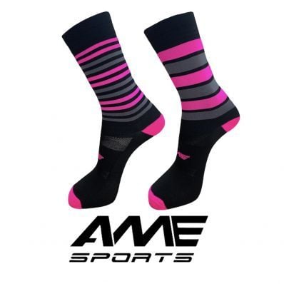 MEIA 96 PRETA COM FX FINA ROSA E CINZA TAM 38 A 43 - AME SPORTS