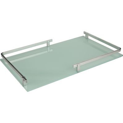 Bandeja Cosmopolitan Retangular de Vidro com Alça em Aço Inox cor branca L40xP25xA4cm 