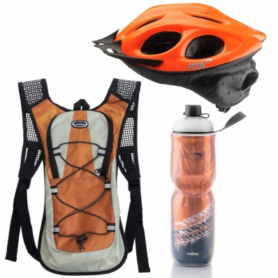 Capacete Ciclismo Flash Garrafa Termica Mochila Hidratação Laranja