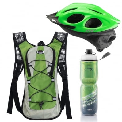 Capacete Ciclismo Flash Garrafa Termica Mochila Hidratação Verde