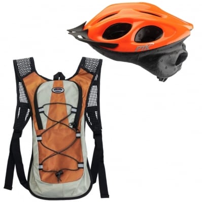 Capacete Ciclismo Flash Ptk Mochila Hidratação Bike Laranja