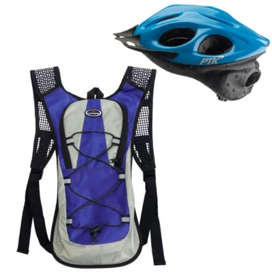 Capacete Ciclismo Flash Ptk Mochila Hidratação Bike Azul