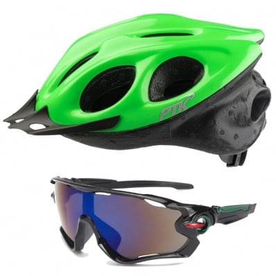 Capacete Ciclismo Flash Ptk Óculos Bike Mtb Speed Verde