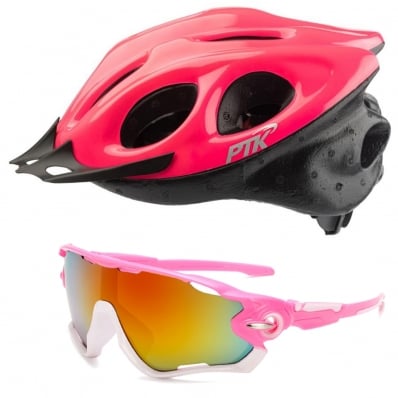 Capacete Ciclismo Flash Ptk Óculos Bike Mtb Speed Pink