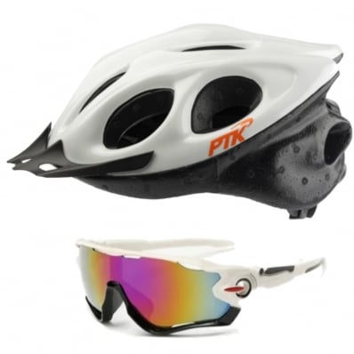 Capacete Ciclismo Flash Ptk Óculos Bike Mtb Speed Branco