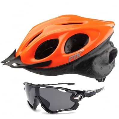 Capacete Ciclismo Flash Ptk Óculos Bike Mtb Speed Laranja