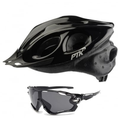 Capacete Ciclismo Flash Ptk Óculos Bike Mtb Speed Preto