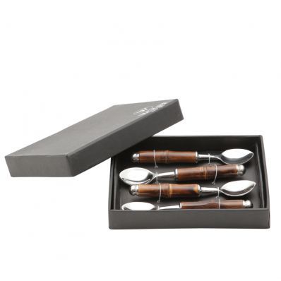 Conjunto 4 Colheres para Café de Aço Inox com Cabo de Bambu Wolff