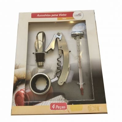 Kit Acessórios para Vinho com Abridor 4 Peças