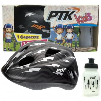 Capacete Infantil Ciclismo Bicicleta Ptk Kids C/garrafa 250ml Raio Prata