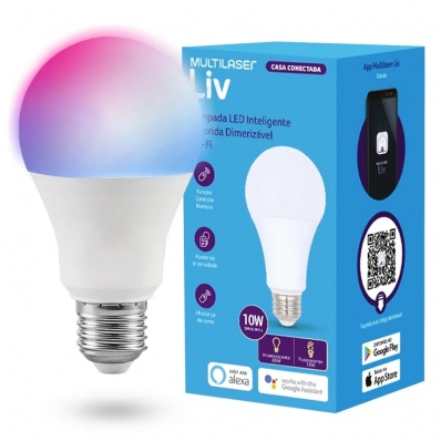 Lâmpada LED Bulbo Inteligente Colorida Dimerizável Wi-Fi - Liv - SE224 -Multilaser