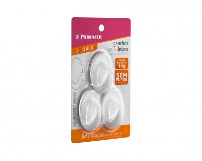 Gancho Plast C/Adesivo Primafer Redondo 1,0Kg C/3Pcs Bl 2503