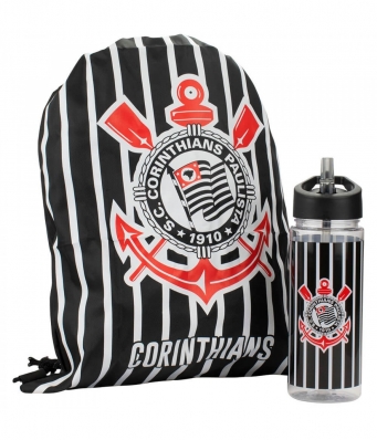 Garrafa Plástico 450ml Com Mochila Tipo saco - Corinthians