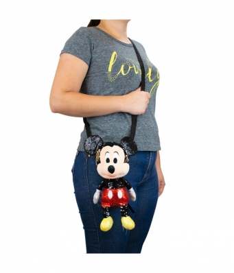 Bolsa Formato Pelúcia Mickey Lantejoulas 30cm - Disney