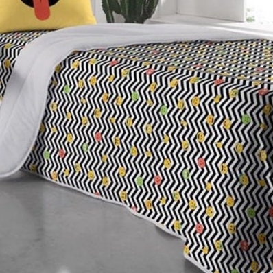 Edredom Solteiro Portallar Estampado Malha Emojis 150m x 220m Cinza