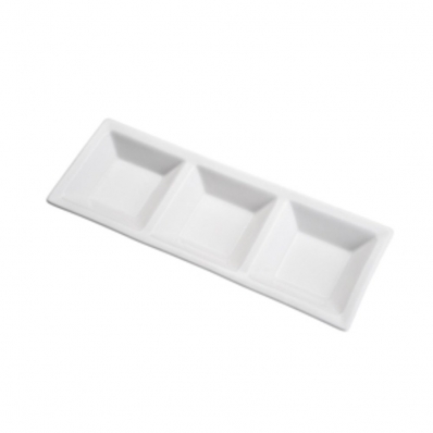 Petisqueira com 3 Divisórias em Porcelana Branca 30x11x2cm