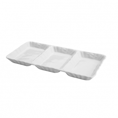 Petisqueira com 3 Divisórias em Porcelana Branca 28x14x3cm