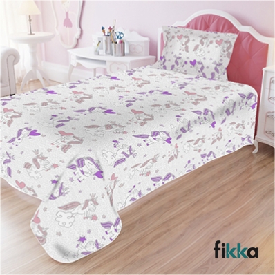 Kit Colcha Montblanc Kids Unicornio 1 Colcha - 1,80m x 2,30m / 1 Porta Travesseiro Lilas - Fikka 