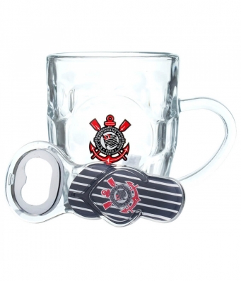 Caneca Vidro 310ml Com Abridor - Corinthians