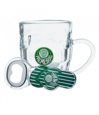 Caneca Vidro 310ml Com Abridor - Palmeiras