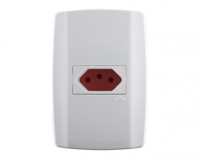 Tomada Ilumi Slim Tampa Vermelha C/Pl Horiz 20A 250V 80152