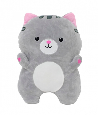 Almofada Formato Gato Cinza Pelúcia 38x26cm