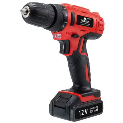 Parafusadeira/Furadeira a Bateria 12V Li-Ion 3/8 Pol C/ Carregador e Acessórios WORKER 976024
