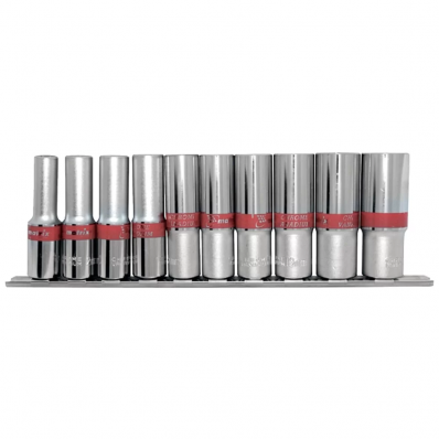 Jogo de Soquetes Sextavado Longos 10 - 22 mm 10 Peças Encaixe 1/2 Pol. com Suporte MTX 135909