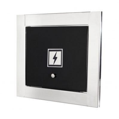 Visor de luz preto com moldura em inox polida brilhante espelhada