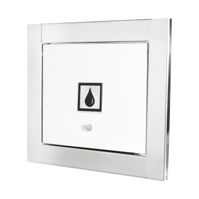 Visor de água branco com moldura em inox polida brilhante espelhada