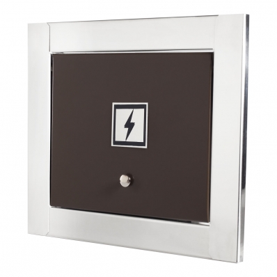 Visor de luz energia marrom com moldura em inox polida brilhante espelhada