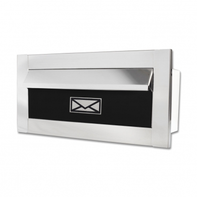 Caixa De Correio carta F Inox polido brilhante espelhado c tarja preta 17 cm profundidade