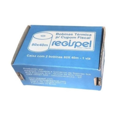 Bobina de papel térmica 80mmx40m 2un 48gr 1 via