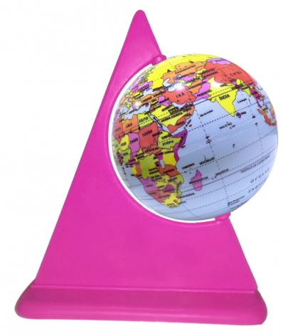 Globo Terrestre 10cm: Político - Junior color rosa neon - Base triangular