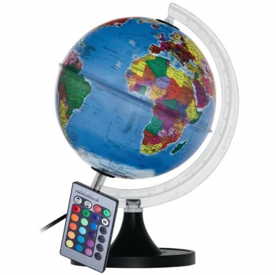 Globo Terrestre 21cm: Gênio Político - Iluminado led multicolor bivolt controle remoto - Base preta