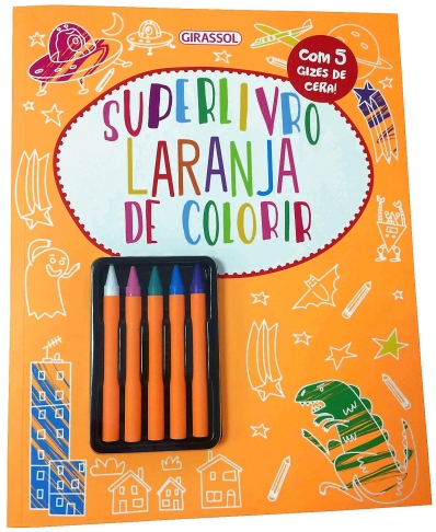 Superlivro laranja de colorir - Com 5 gizes de cera